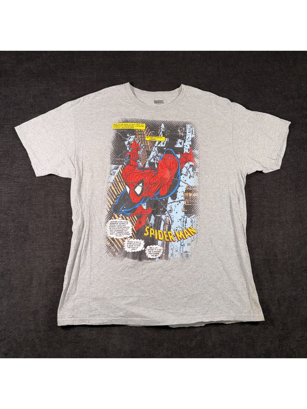 Marvel Spider-Man Graphic T-Shirt Large Gray Cotton Blend
